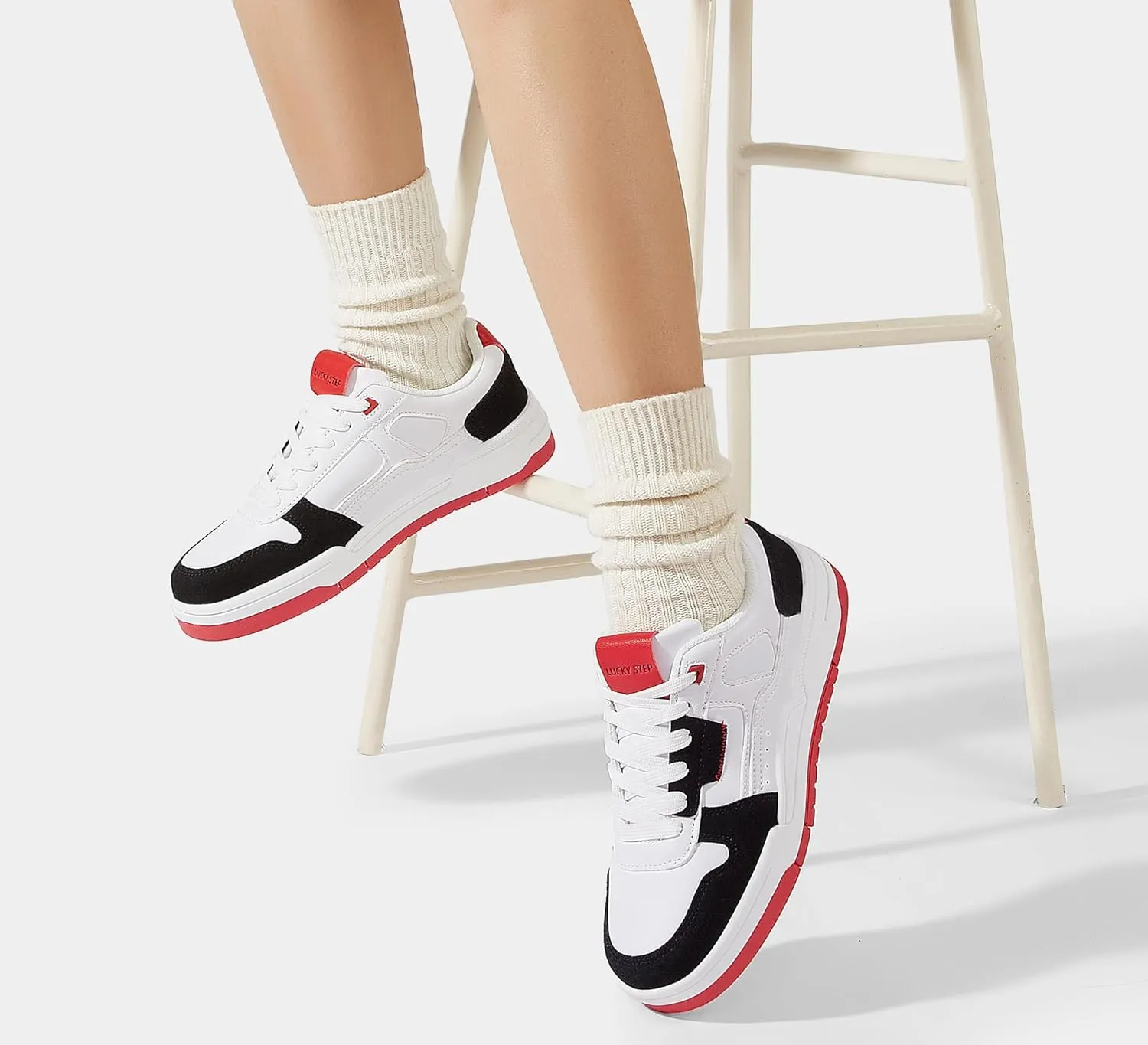 LUCKY STEP Women's Lace Up Fashion Casual Sneakers Low Top Walking Shoes Platform Comfort Non Slip Tennis Shoes