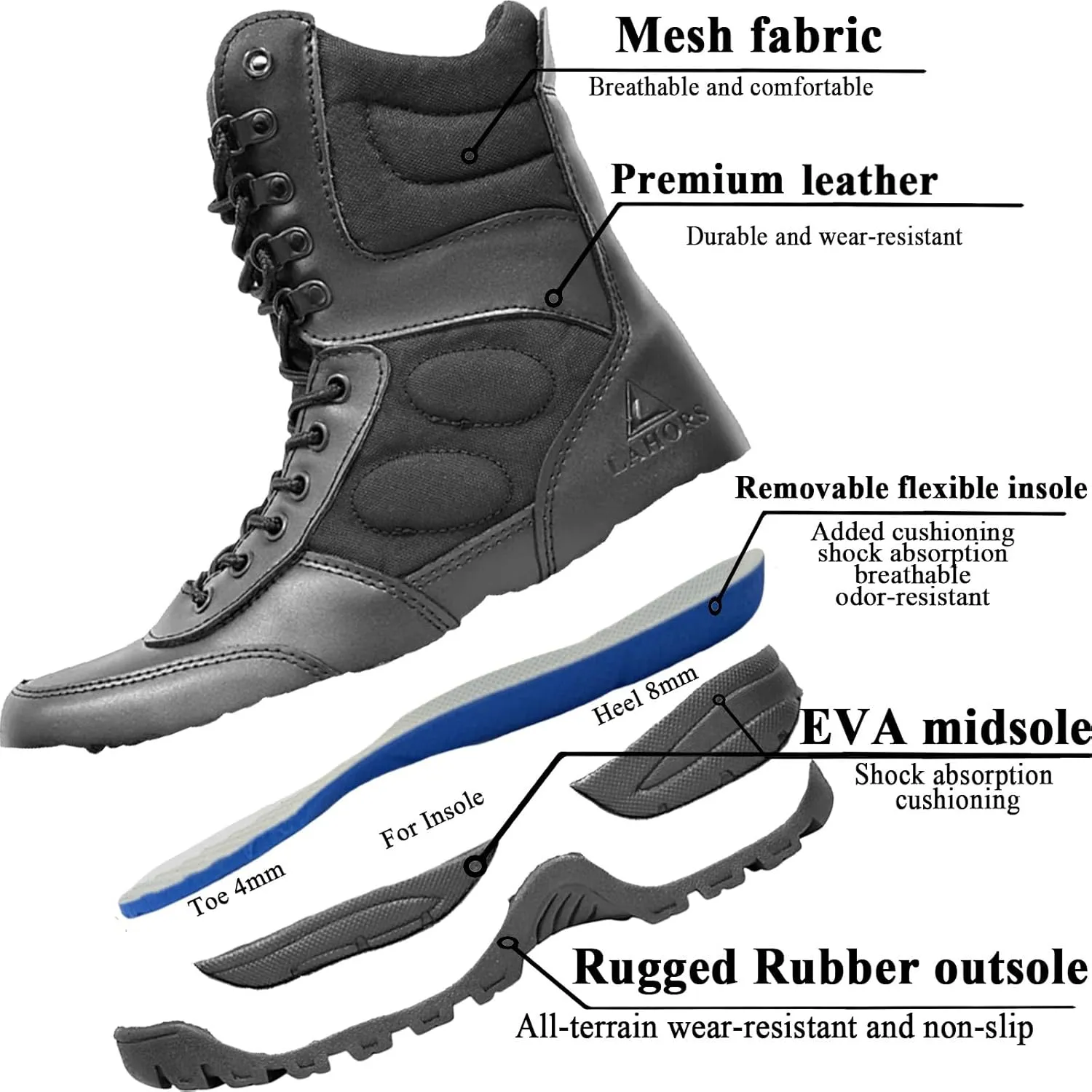 Man Tactical Military Boots Black Men's Shoes Desert Combat Army Outdoor Hiking Shoes Side zipper