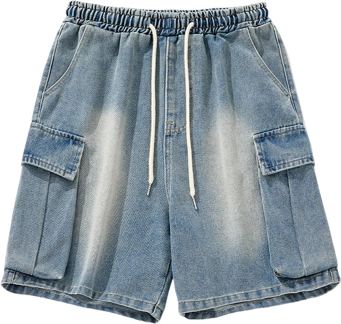 Men Wide Leg Y2K Hip Hop Mid Jean Shorts Work Denim Shorts with Pockets Casual 2025 Trendy Streetwear