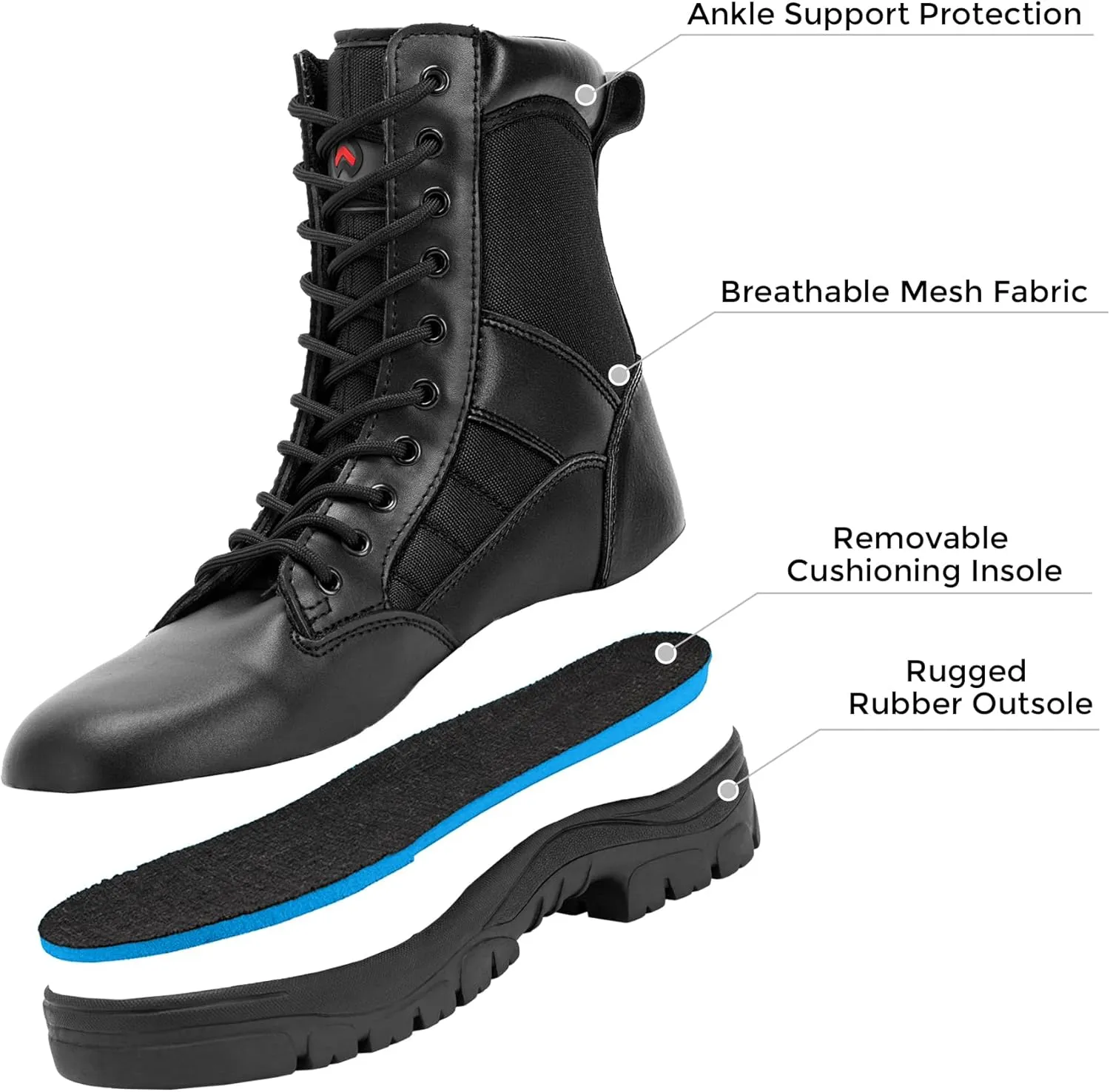 Men's 8 Inch Black Military & Tactical Combat Boots