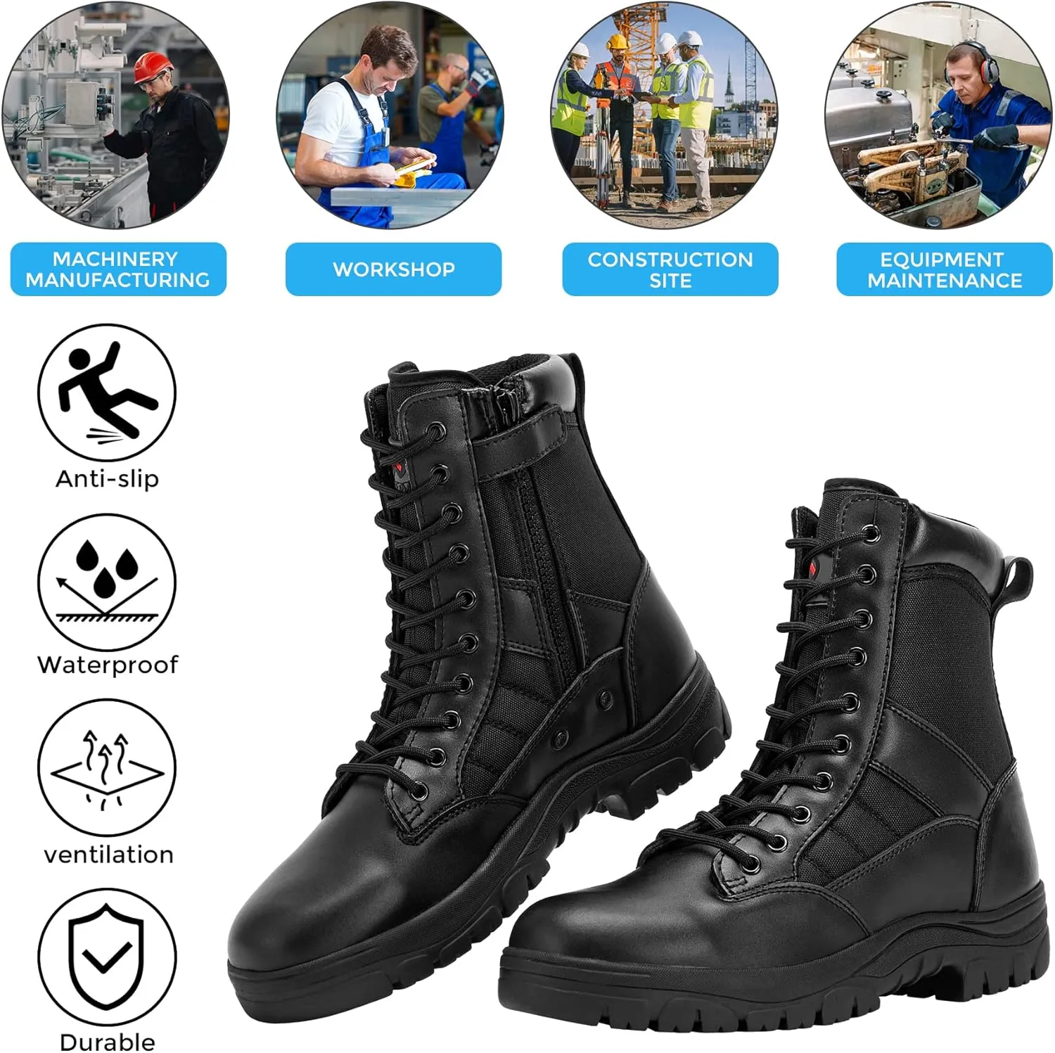 Men's 8 Inch Black Military & Tactical Combat Boots
