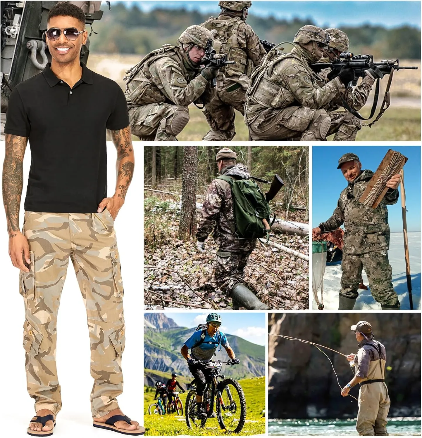 Men's BDU Casual Military Pants, Tactical Wild Army Combat ACU Rip Stop Camo Cargo Work Pants Trousers with 8 Pockets