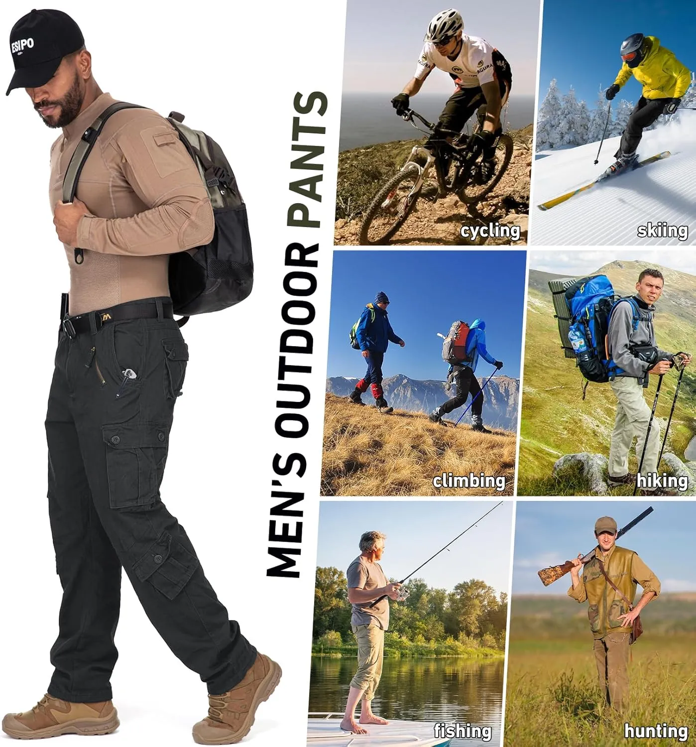 Men's BDU Casual Military Pants, Tactical Wild Army Combat ACU Rip Stop Camo Cargo Work Pants Trousers with 8 Pockets
