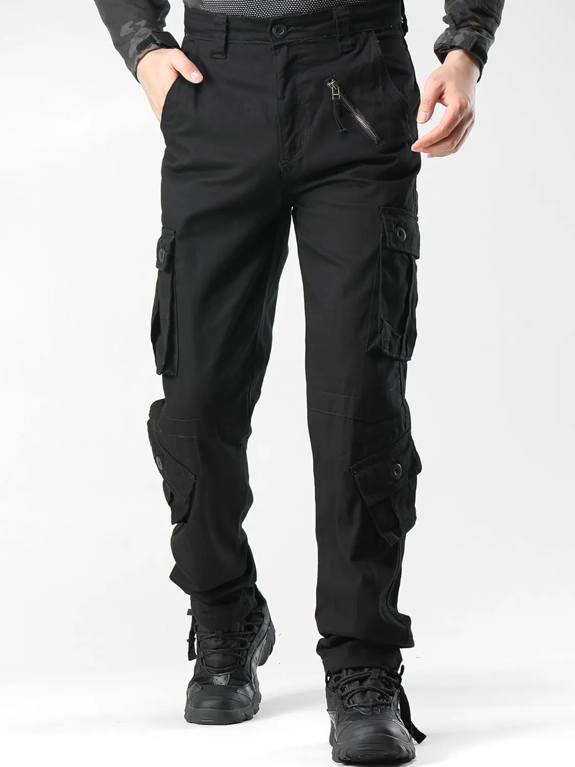Men's Camo BDU Cargo Tactical Ripstop Casual Lightweight Baggy Combat 100% Cotton Pants with 8 Pockets(No Belt)