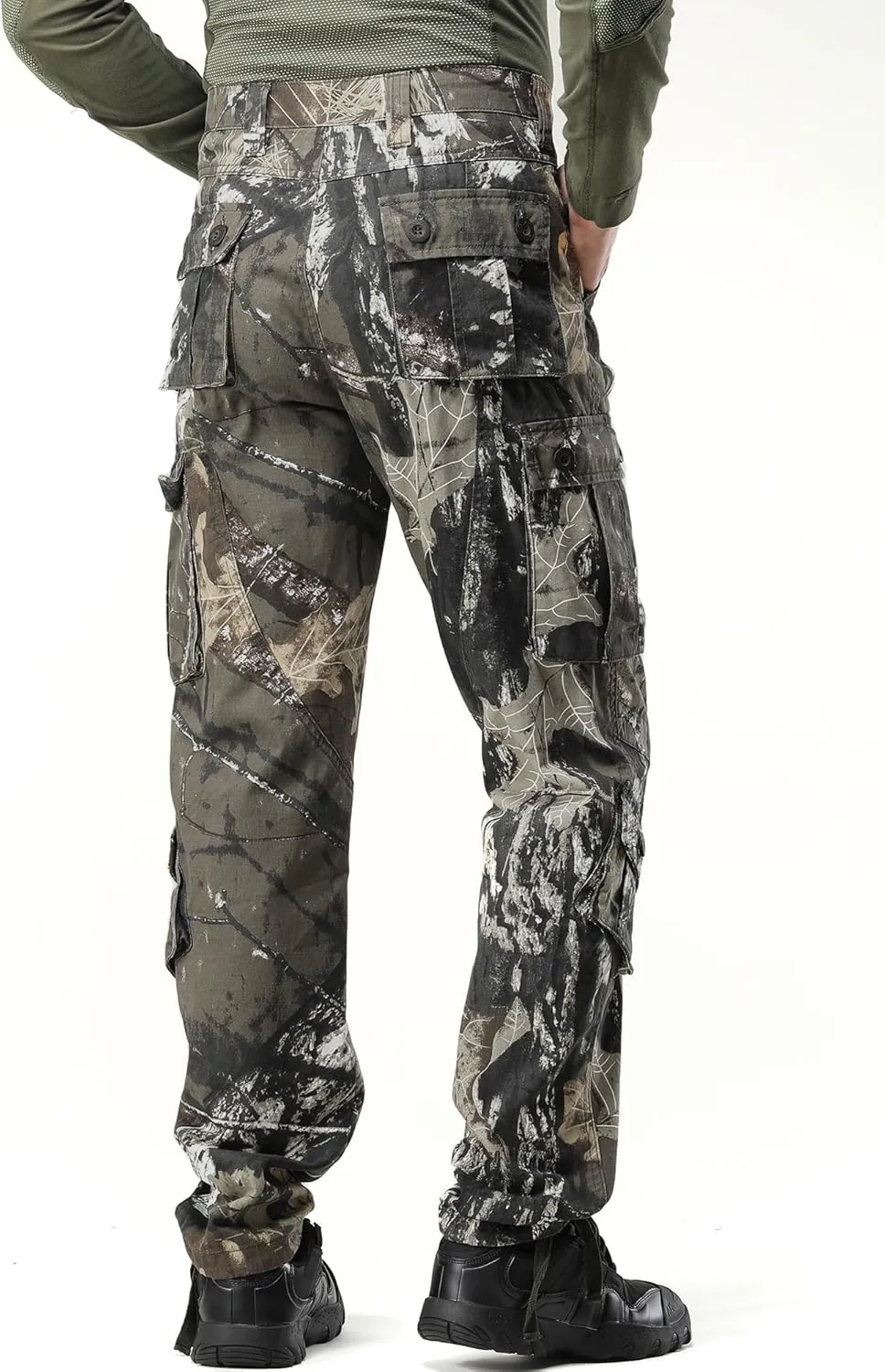 Men's Camo BDU Cargo Tactical Ripstop Casual Lightweight Baggy Combat 100% Cotton Pants with 8 Pockets(No Belt)