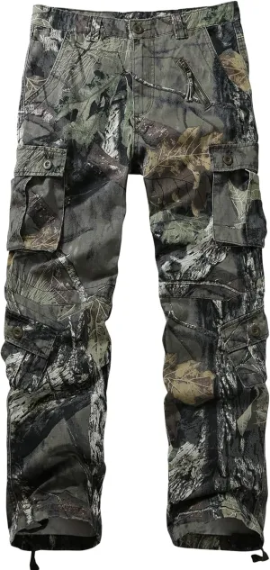 Men's Camo BDU Cargo Tactical Ripstop Casual Lightweight Baggy Combat 100% Cotton Pants with 8 Pockets(No Belt)