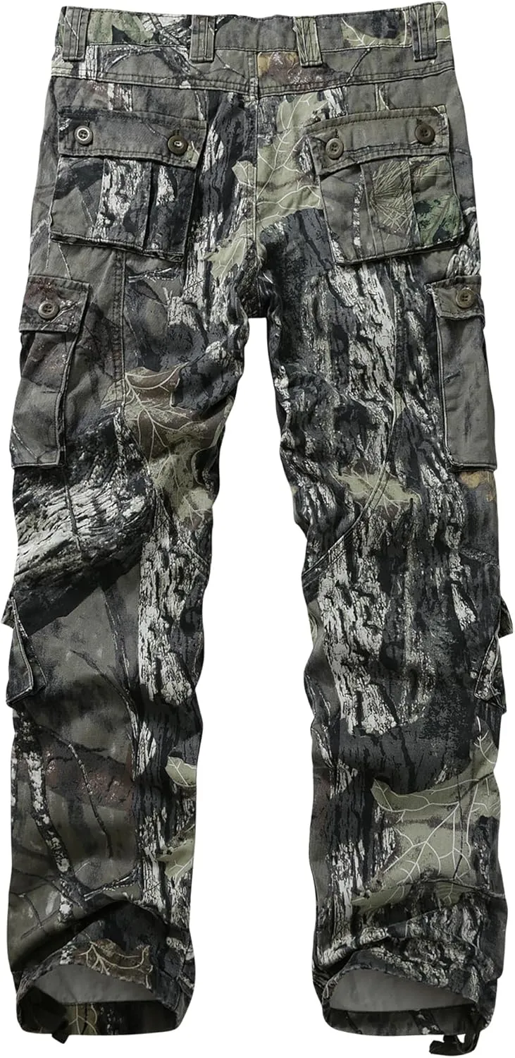 Men's Camo BDU Cargo Tactical Ripstop Casual Lightweight Baggy Combat 100% Cotton Pants with 8 Pockets(No Belt)