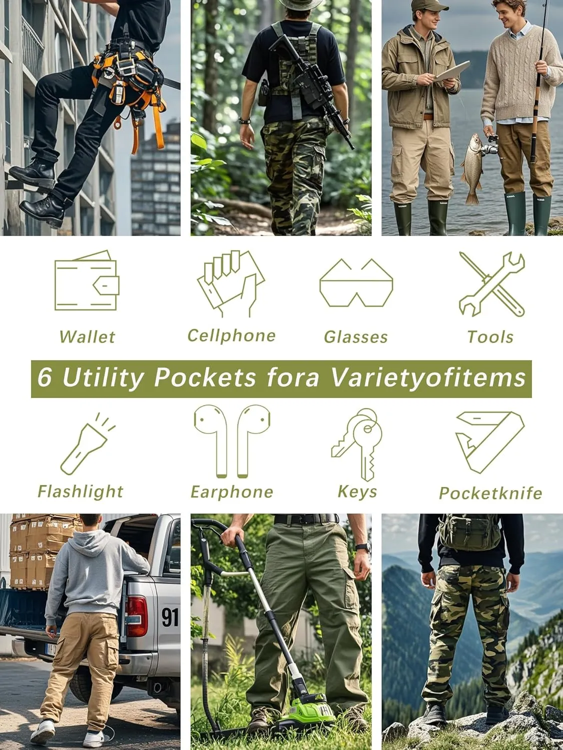 Men's Camo BDU Cargo Tactical Ripstop Casual Lightweight Baggy Combat 100% Cotton Pants with 8 Pockets(No Belt)