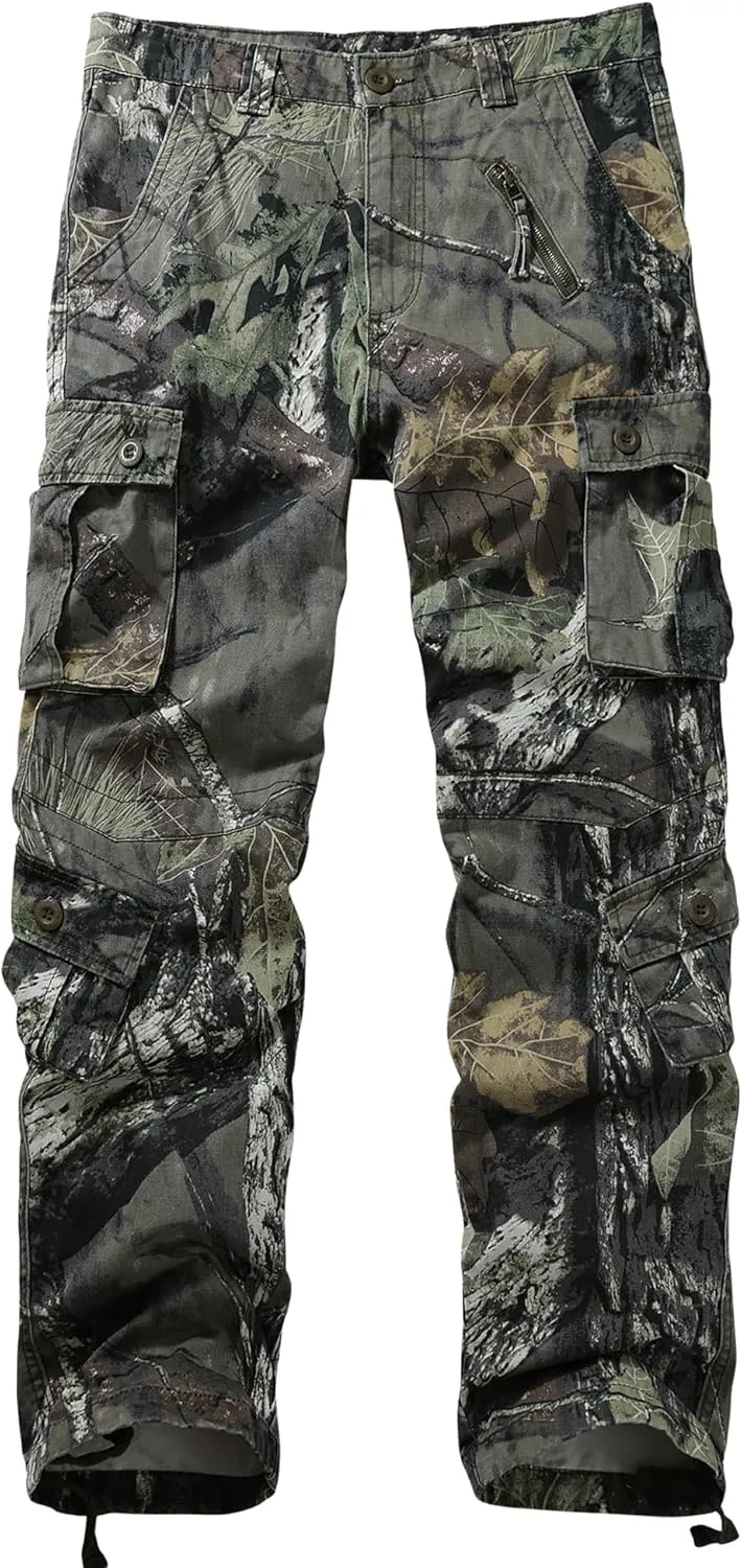 Men's Camo BDU Cargo Tactical Ripstop Casual Lightweight Baggy Combat 100% Cotton Pants with 8 Pockets(No Belt)