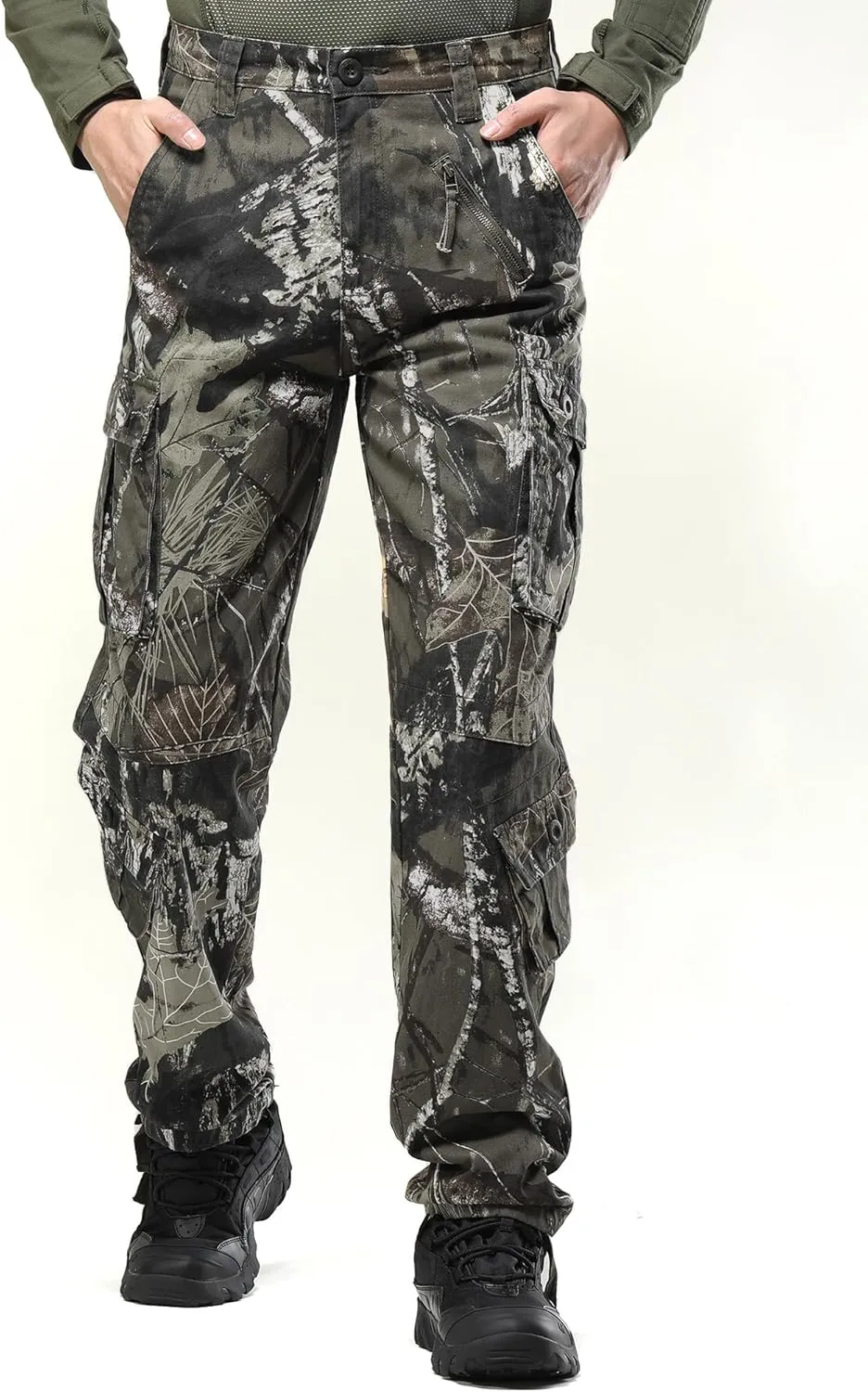 Men's Camo BDU Cargo Tactical Ripstop Casual Lightweight Baggy Combat 100% Cotton Pants with 8 Pockets(No Belt)