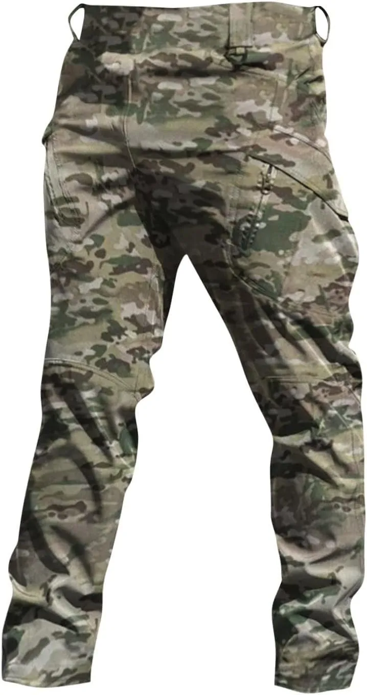 Mens Cargo Pants Water Resistant Relaxed Fit Hiking Work Pants Multi Pockets Ripstop Flex Baggy Camo Tactical Pants