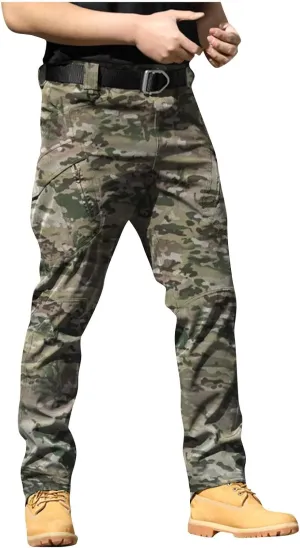 Mens Cargo Pants Water Resistant Relaxed Fit Hiking Work Pants Multi Pockets Ripstop Flex Baggy Camo Tactical Pants