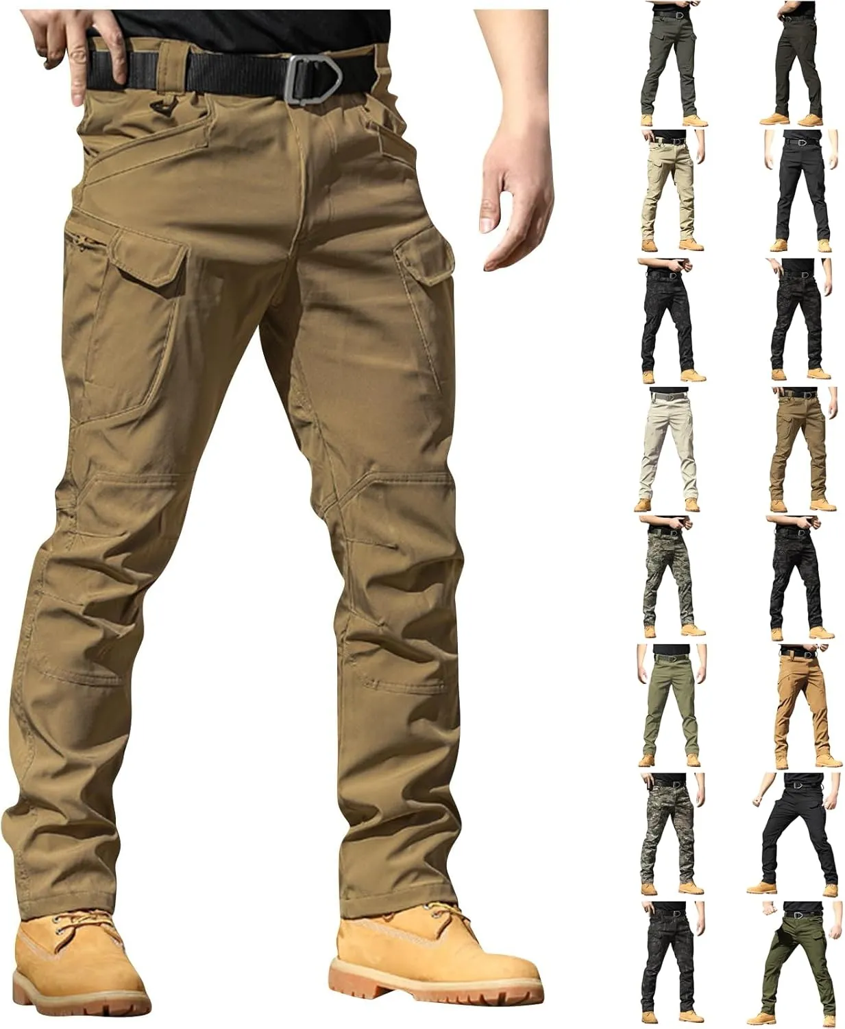 Mens Cargo Pants Water Resistant Relaxed Fit Hiking Work Pants Multi Pockets Ripstop Flex Baggy Camo Tactical Pants