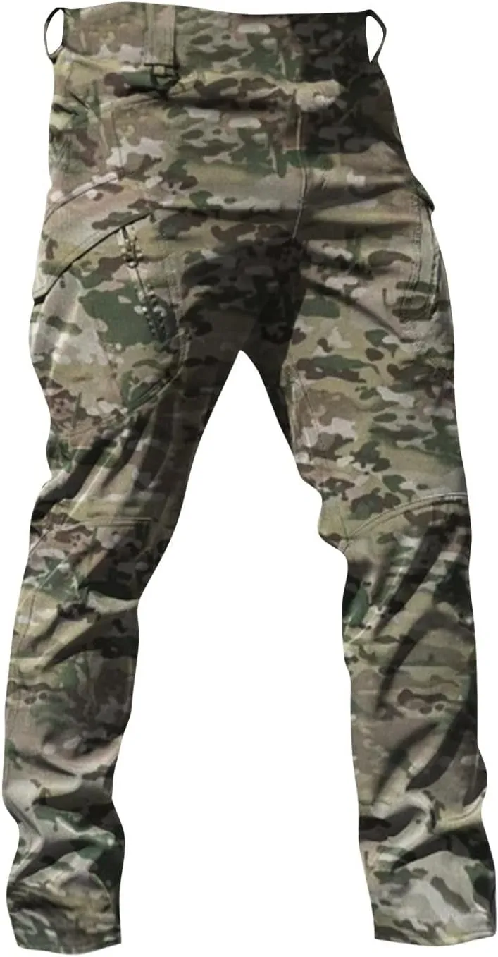 Mens Cargo Pants Water Resistant Relaxed Fit Hiking Work Pants Multi Pockets Ripstop Flex Baggy Camo Tactical Pants