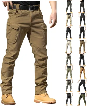 Mens Cargo Pants Water Resistant Relaxed Fit Hiking Work Pants Multi Pockets Ripstop Flex Baggy Camo Tactical Pants