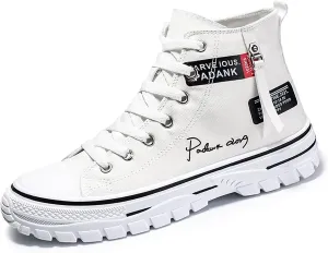 Men's High Top Canvas Shoes Casual Walking Skate Sneakers for Men Fashion Trendy Comfort Shoes with Soft Out-Sole