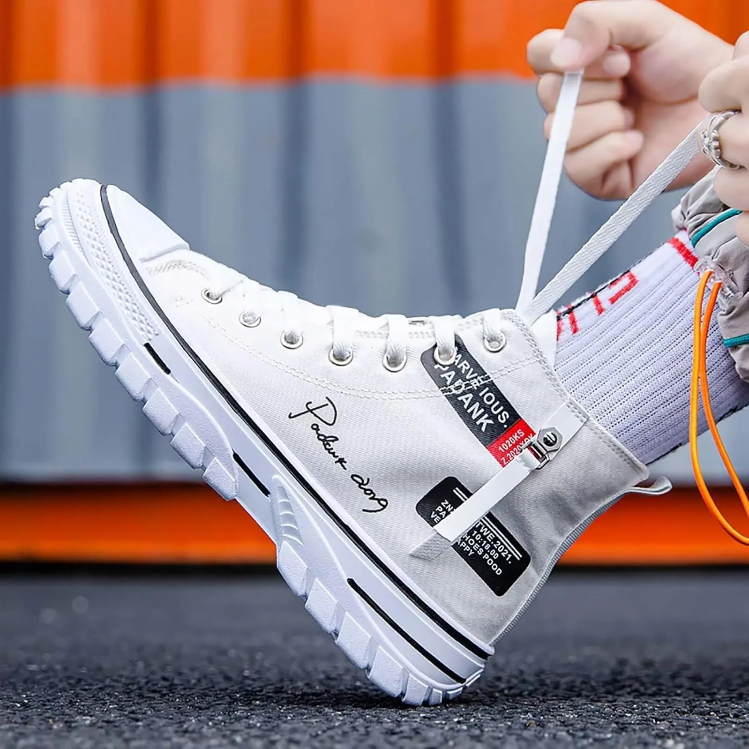 Men's High Top Canvas Shoes Casual Walking Skate Sneakers for Men Fashion Trendy Comfort Shoes with Soft Out-Sole