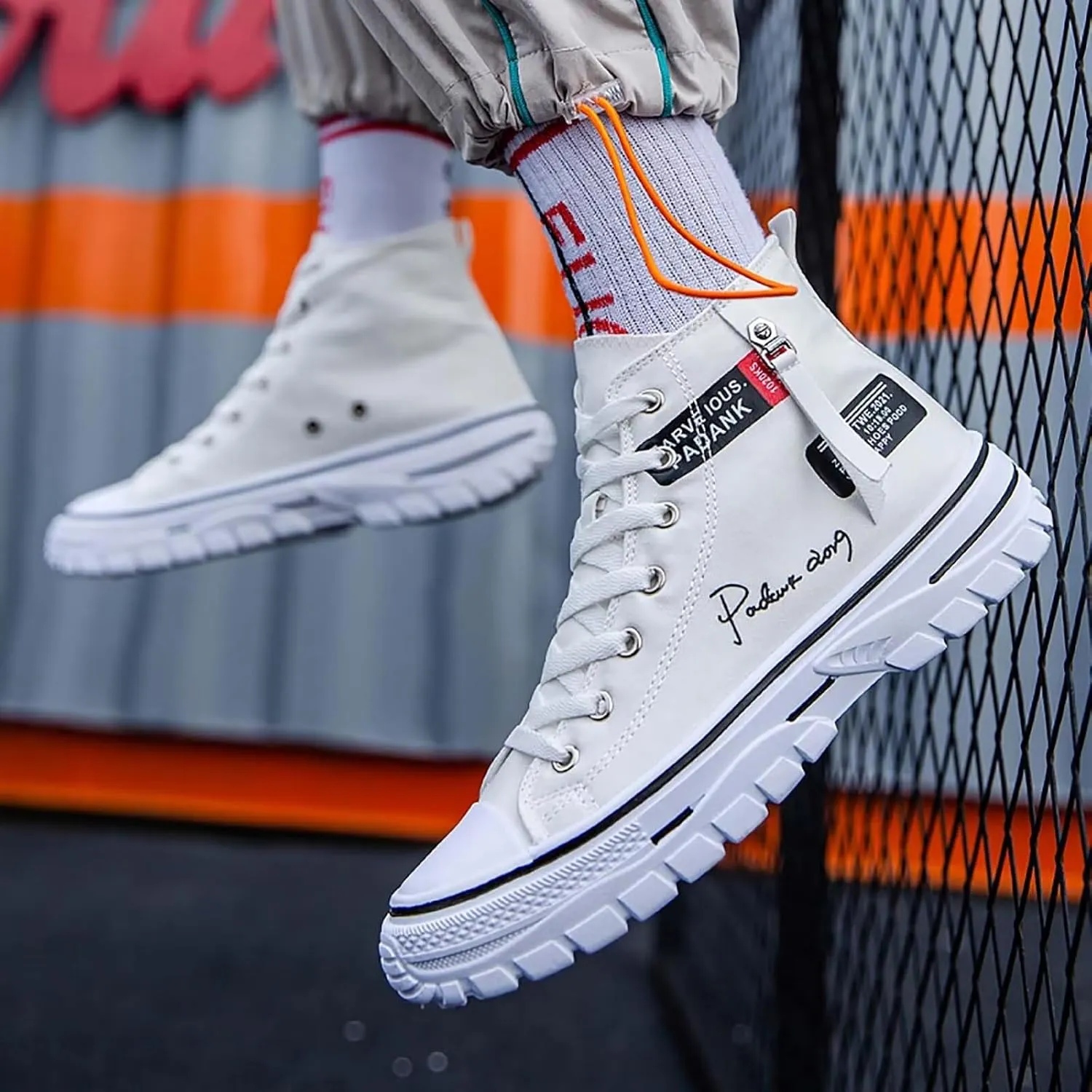 Men's High Top Canvas Shoes Casual Walking Skate Sneakers for Men Fashion Trendy Comfort Shoes with Soft Out-Sole