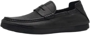 Men's Leather Hand-Sewn Flats Loafers Comfortable Round Toe Low Top Non-Slip Casual Dress Shoes