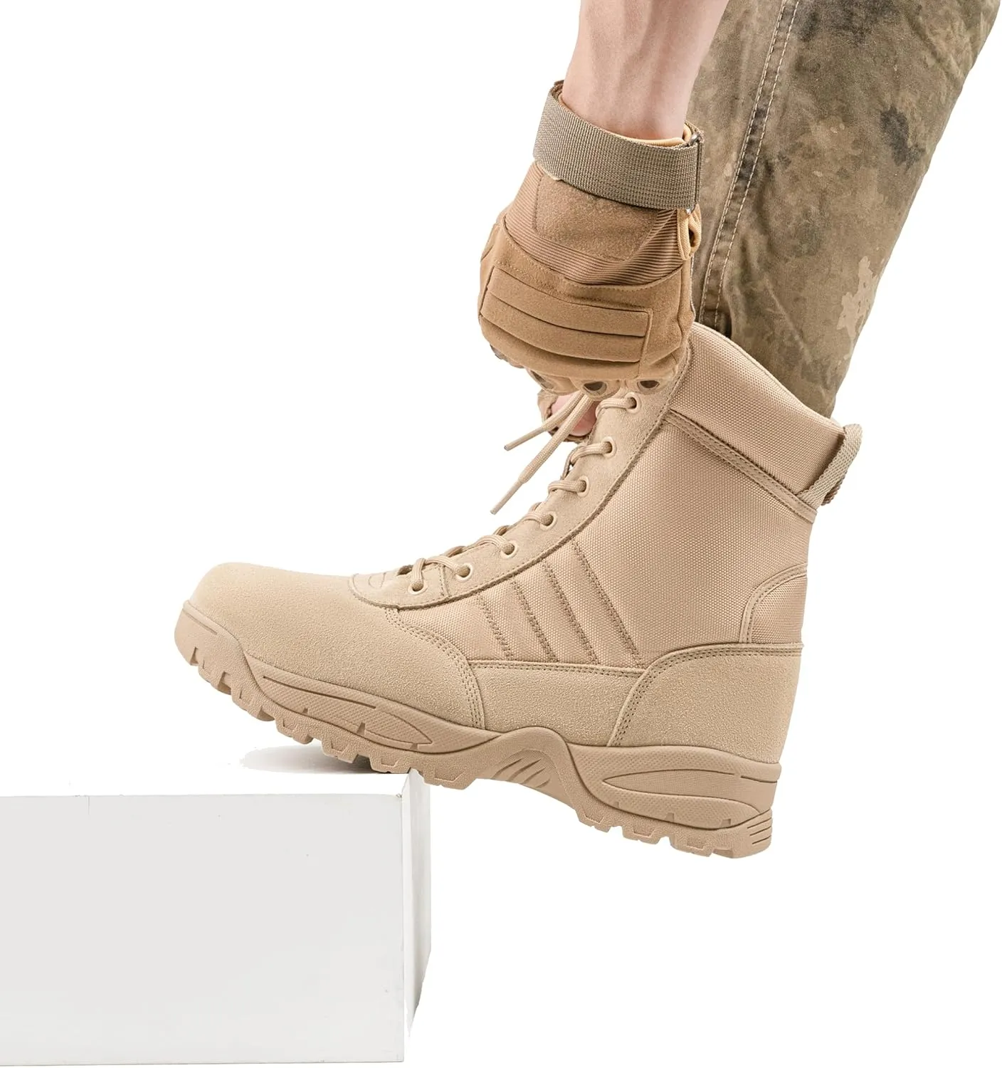 Men's Military Tactical Combat Boots Side Zipper Work Motorcycle Boots 8 inch