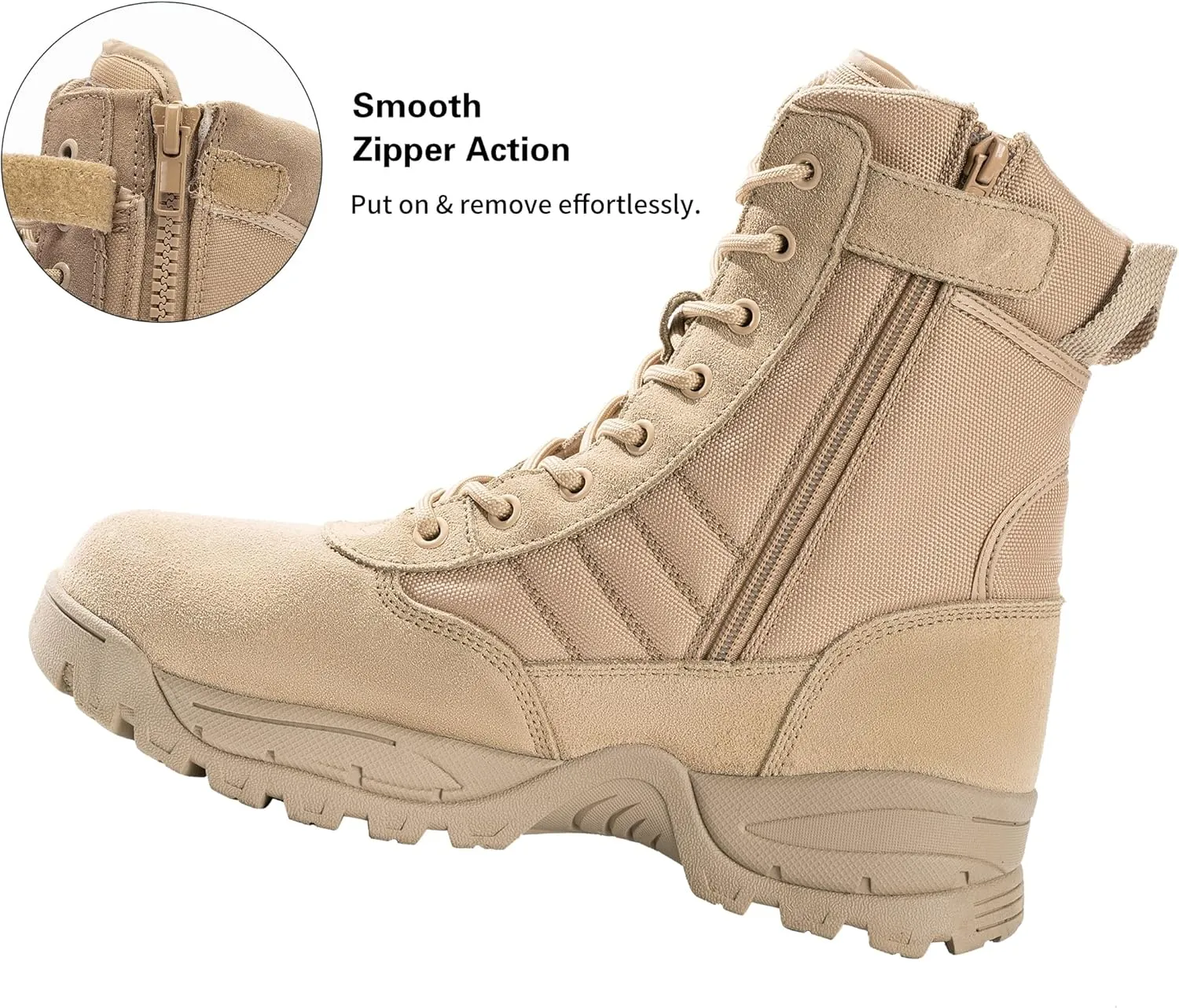 Men's Military Tactical Combat Boots Side Zipper Work Motorcycle Boots 8 inch