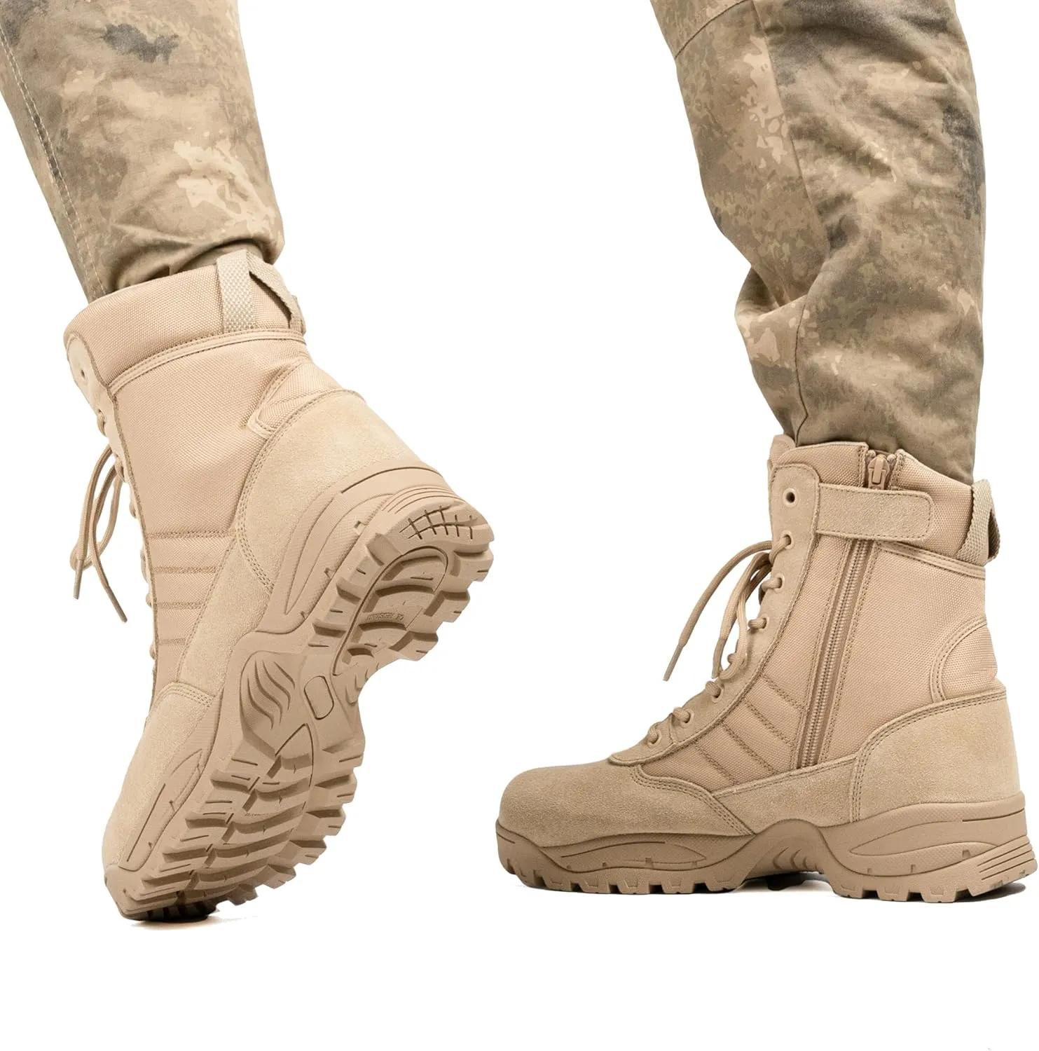 Men's Military Tactical Combat Boots Side Zipper Work Motorcycle Boots 8 inch