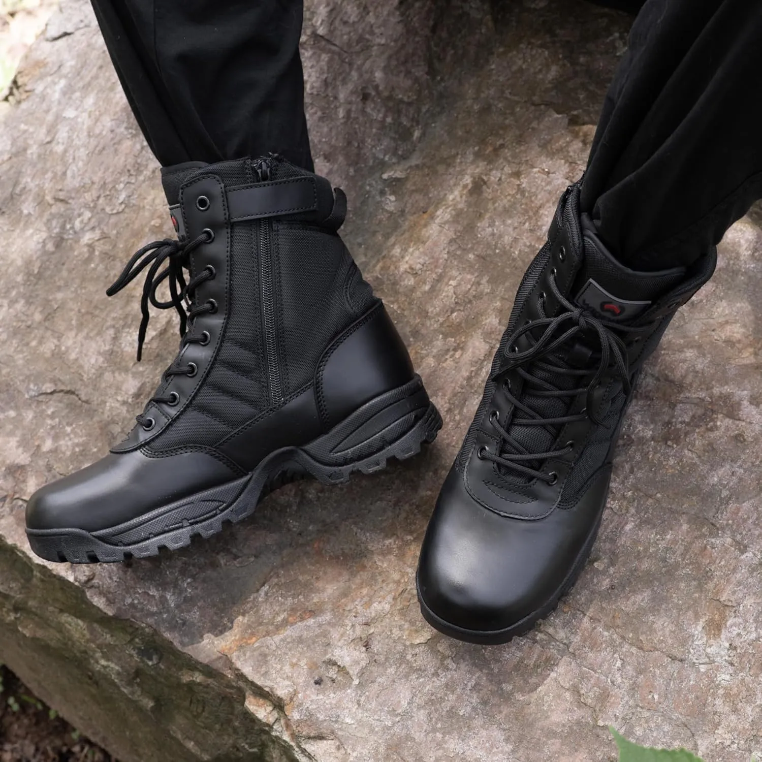 Men's Military Tactical Combat Boots Side Zipper Work Motorcycle Boots 8 inch