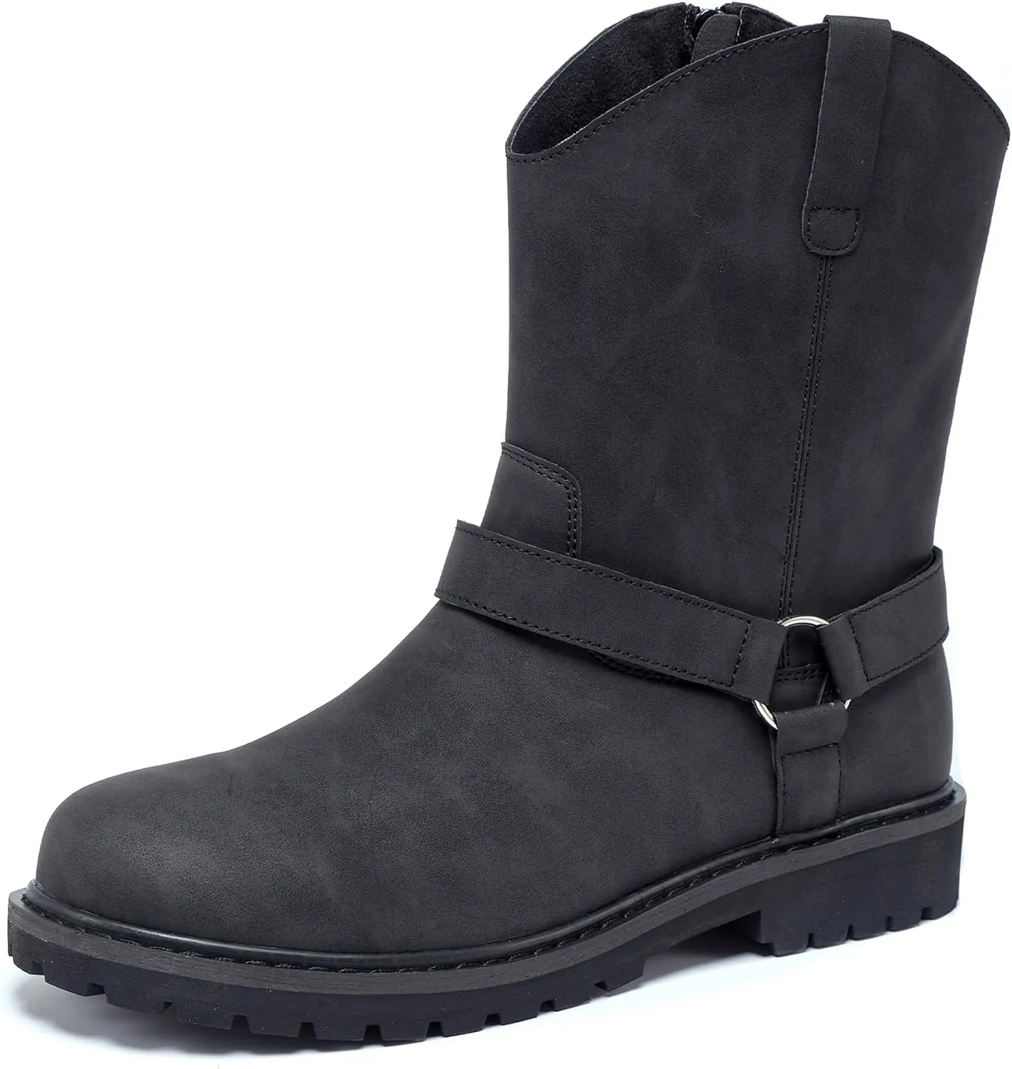 Men's Motorcycle Leather Boots - Black Waterproof Low Heeled Riding, Bicycle, Wide Calf Cowboy, and Hiking Boots