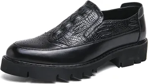Men's Printed Leather Platform Loafers Comfortable Pointed Toe Slip On Lug Sole Business Oxfords for Party Wedding Office Dress Shoes
