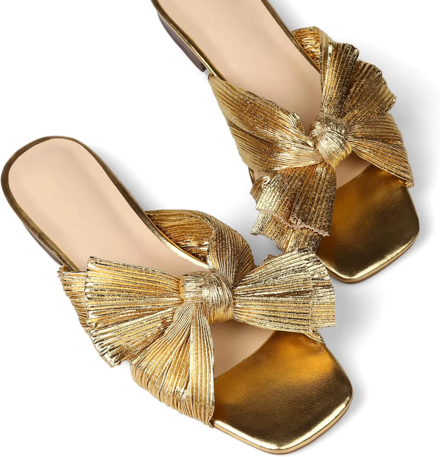 MICIFA Women's Bow Flat Sandals Open Toe Summer Comfort Slip on Slide Sandals Bridal Wedding Dress Shoes