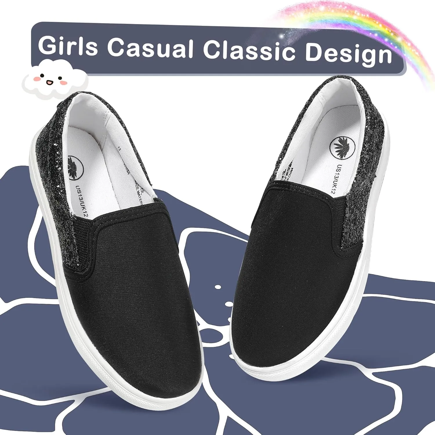 MIXIN Girls Sneakers Slip On Shoes Comfort Casual Low Top Fashion Flats Tennis Walking Casual Shoes for Little/Big Kids