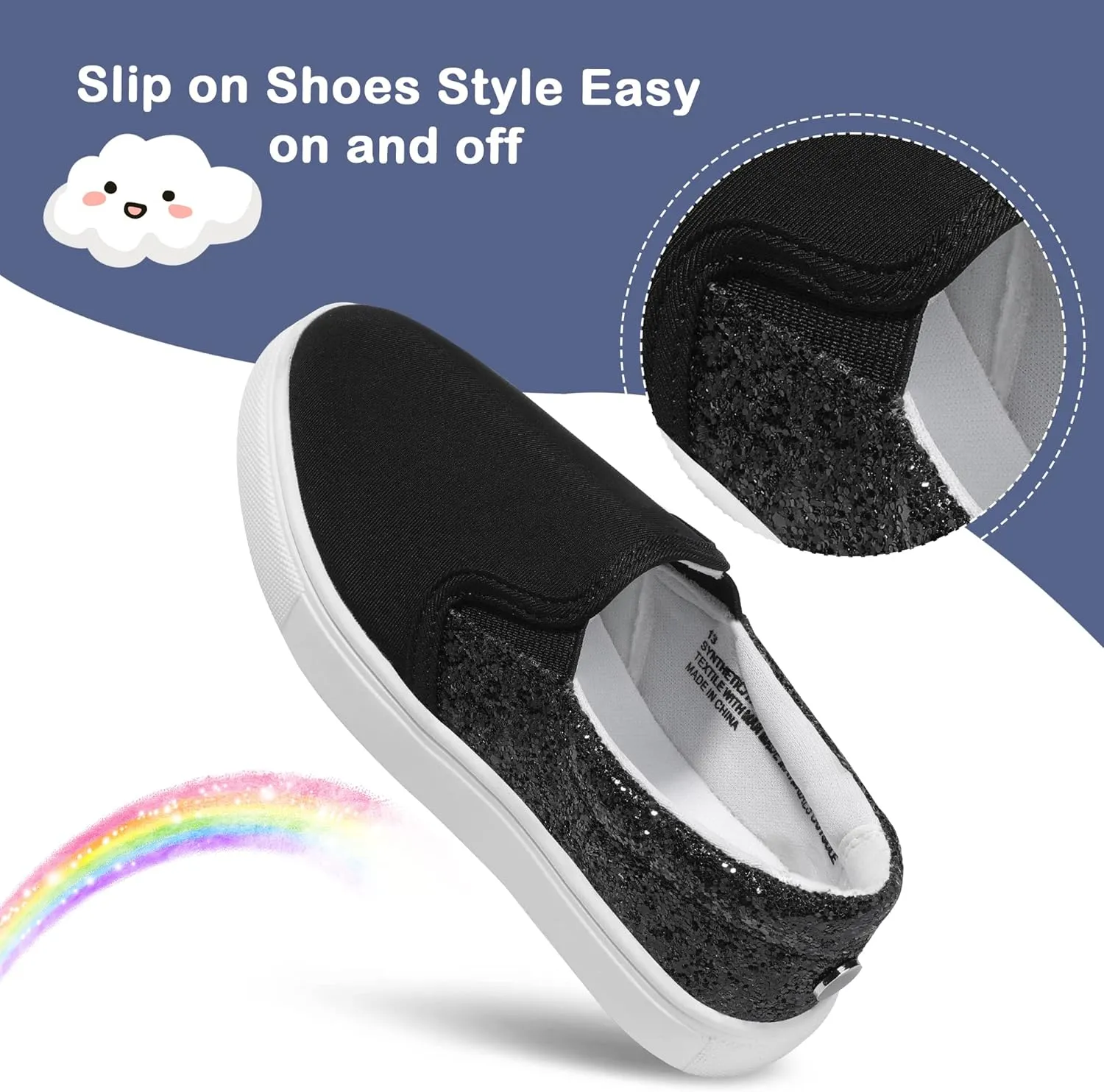 MIXIN Girls Sneakers Slip On Shoes Comfort Casual Low Top Fashion Flats Tennis Walking Casual Shoes for Little/Big Kids