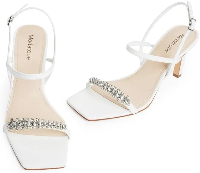 Modatope Strappy Sandals for Women Rhinestine Heelded Sandals for Women High Heel Women Open Toe Ankle Strp Sandals Size 6