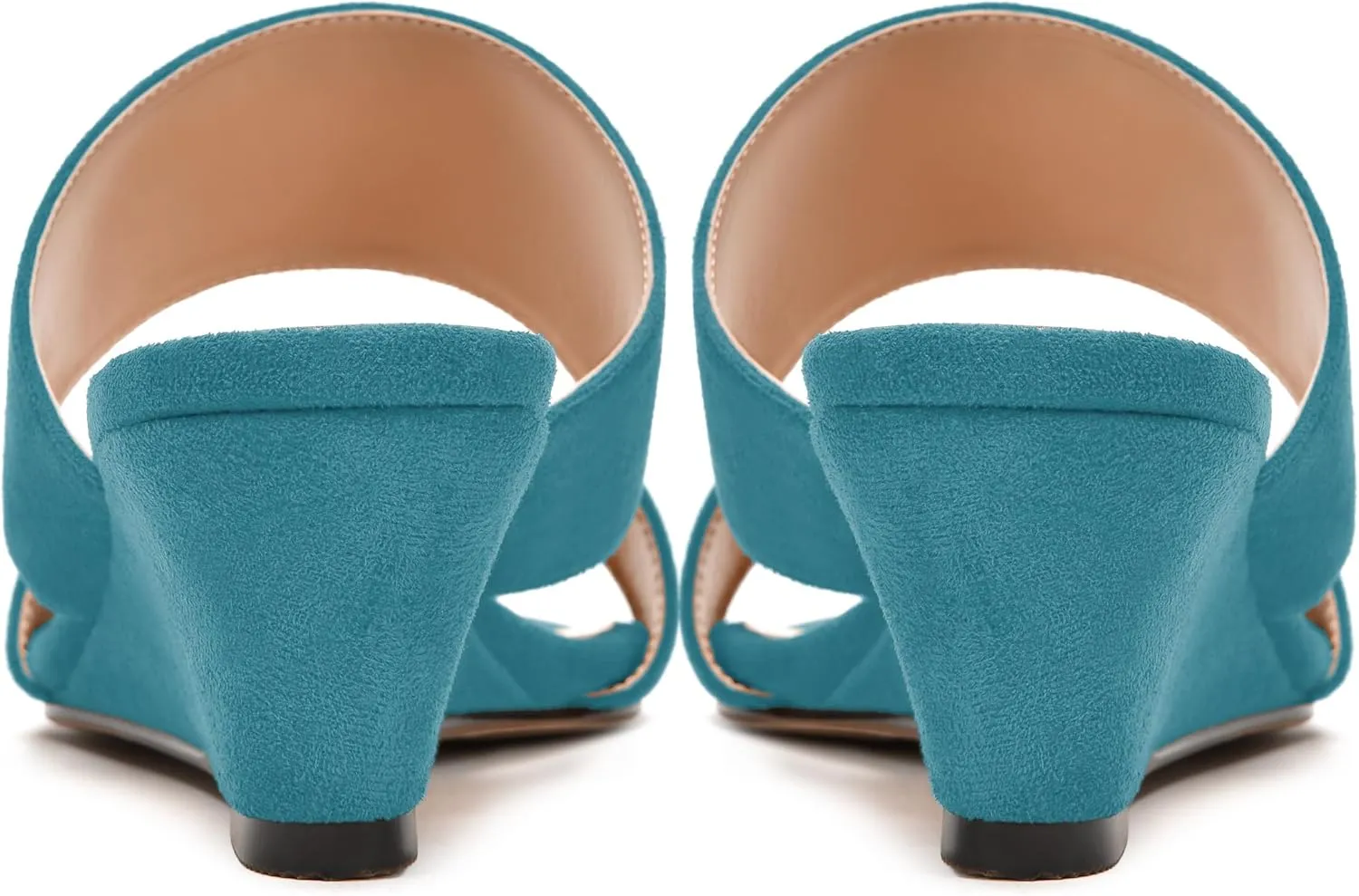 MODENCOCO Womens Casual Two Strap Slip On Suede Round Toe Party Wedge Low Heel Heeled Sandals 2 Inch