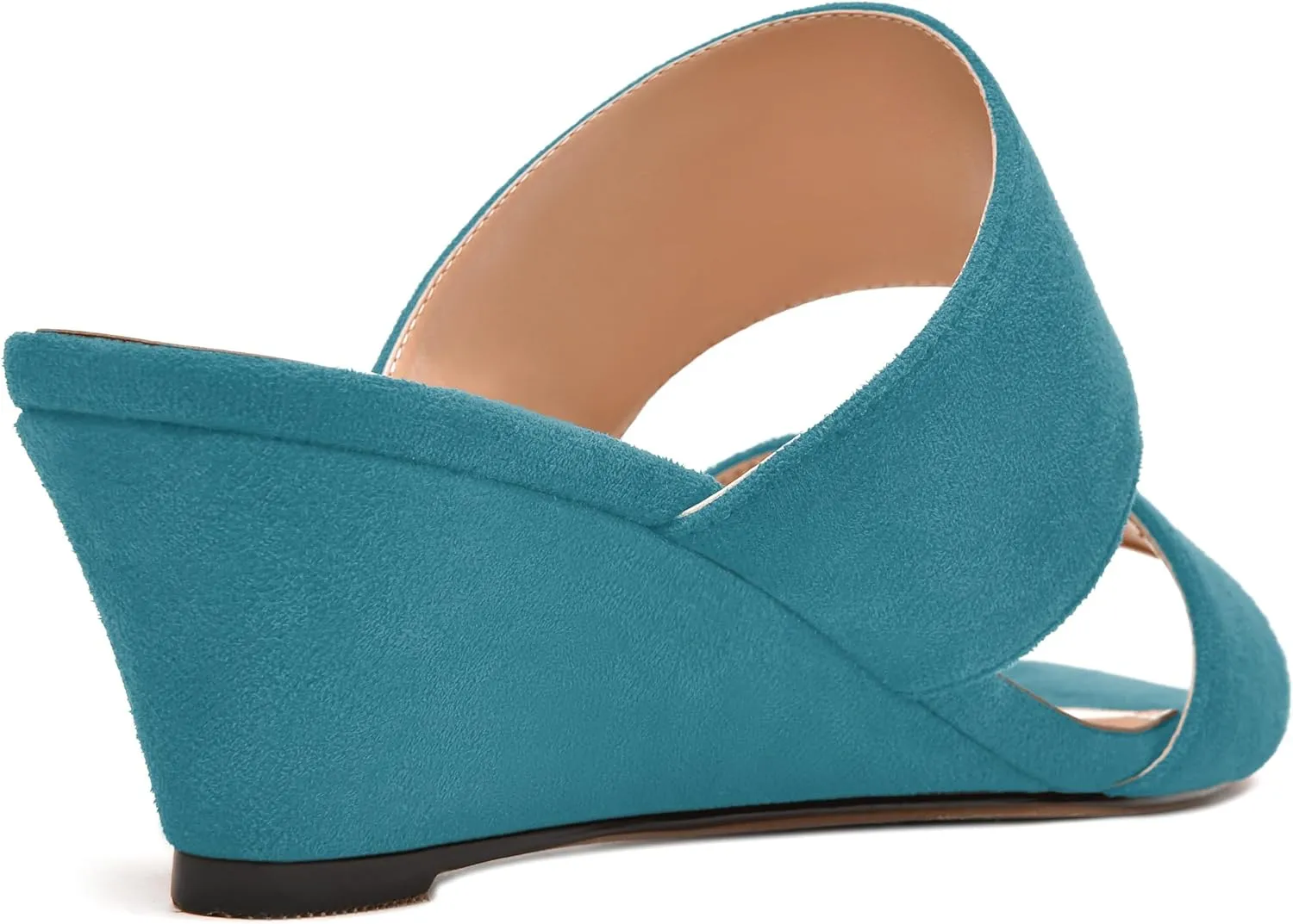MODENCOCO Womens Casual Two Strap Slip On Suede Round Toe Party Wedge Low Heel Heeled Sandals 2 Inch