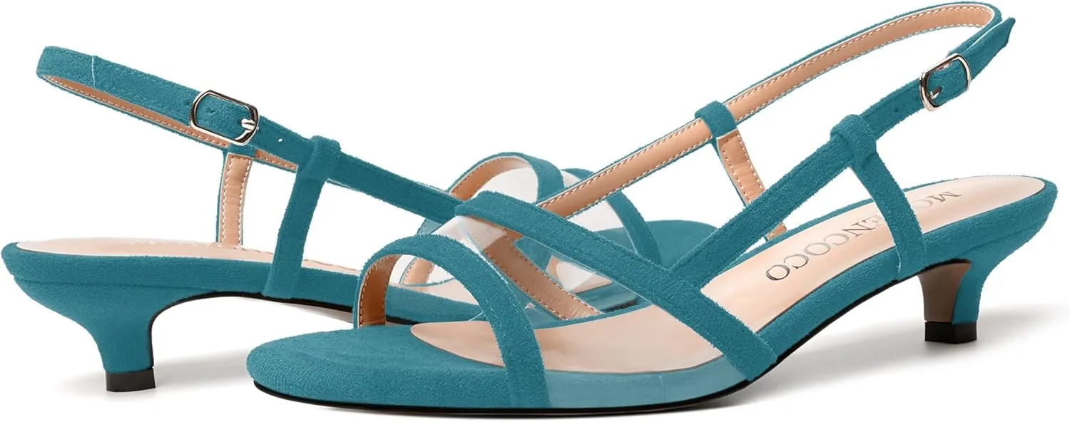 MODENCOCO Womens Suede Dating Dress Slingback Clear Buckle Open Toe Comfortable Kitten Low Heel Heeled Sandals 1.5 Inch