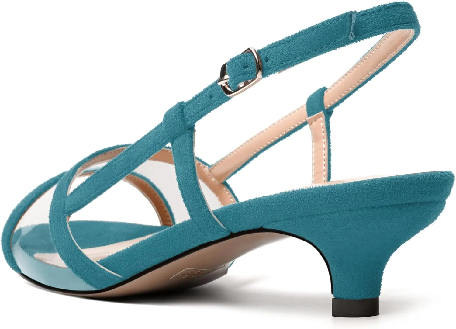 MODENCOCO Womens Suede Dating Dress Slingback Clear Buckle Open Toe Comfortable Kitten Low Heel Heeled Sandals 1.5 Inch