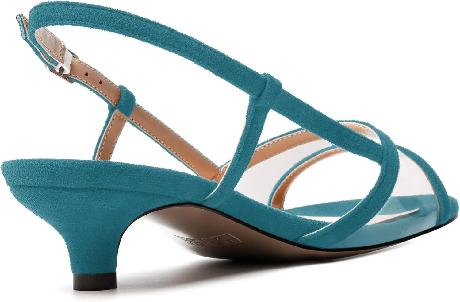 MODENCOCO Womens Suede Dating Dress Slingback Clear Buckle Open Toe Comfortable Kitten Low Heel Heeled Sandals 1.5 Inch