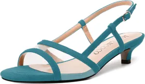 MODENCOCO Womens Suede Dating Dress Slingback Clear Buckle Open Toe Comfortable Kitten Low Heel Heeled Sandals 1.5 Inch