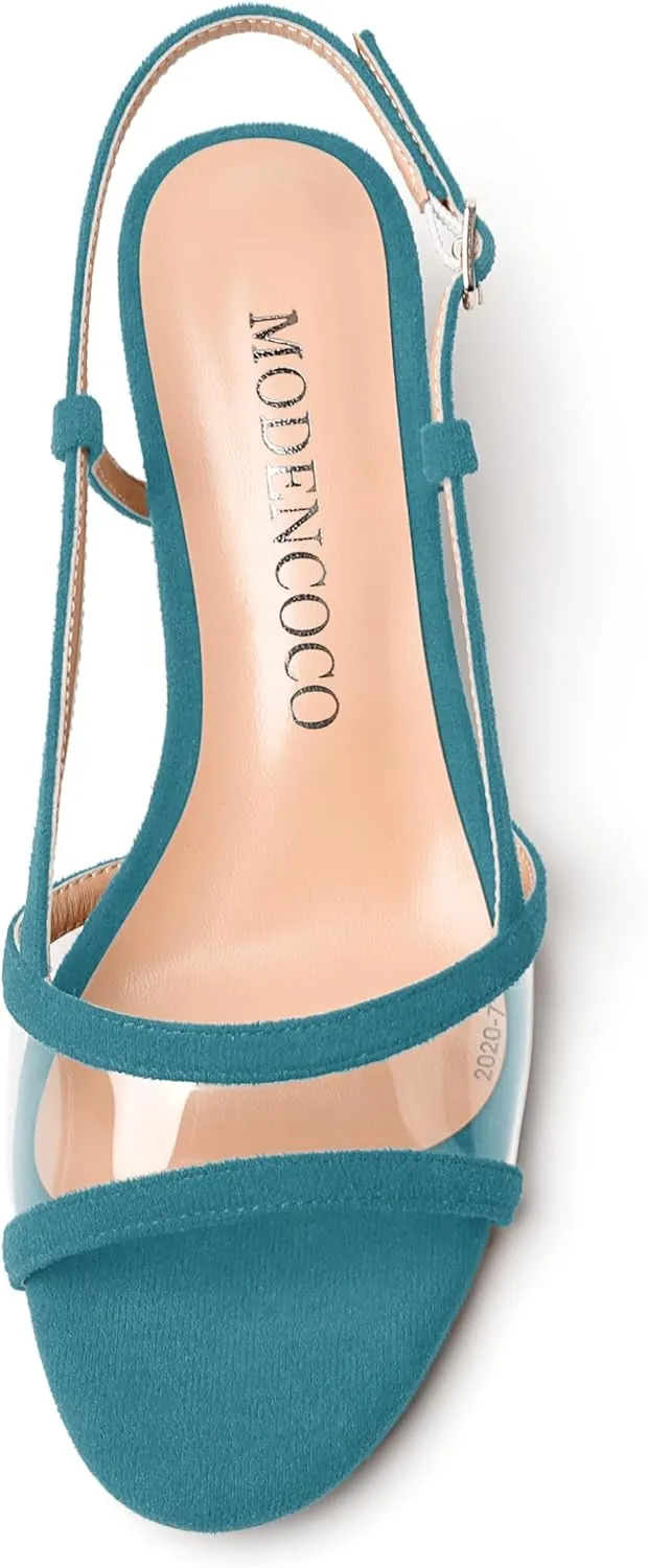 MODENCOCO Womens Suede Dating Dress Slingback Clear Buckle Open Toe Comfortable Kitten Low Heel Heeled Sandals 1.5 Inch