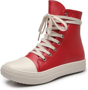 MOFEEDOUKA Womens High Top Sneakers Lace Up Comfort Platform Walking Canvas Shoes with Zipper