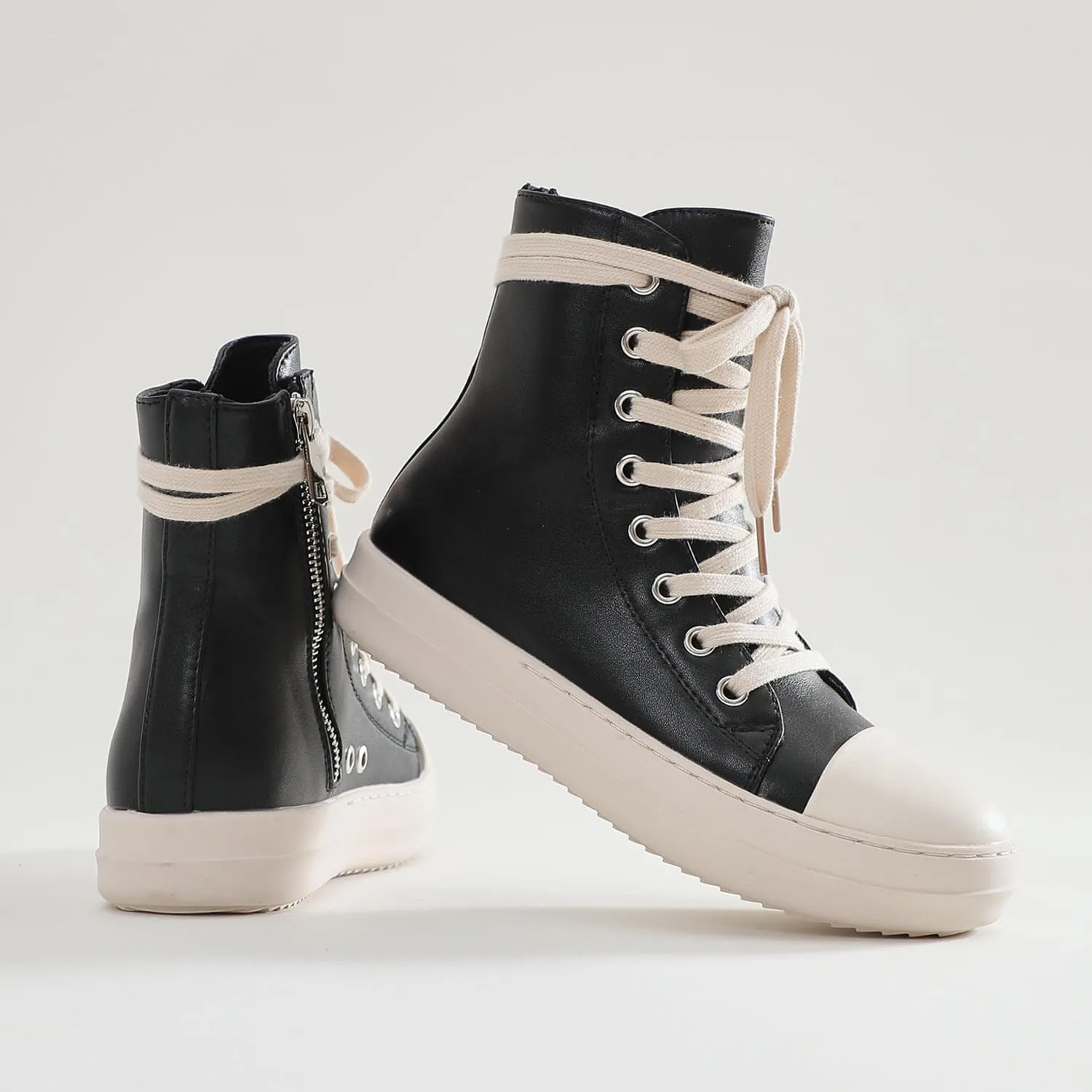 MOFEEDOUKA Womens High Top Sneakers Lace Up Comfort Platform Walking Canvas Shoes with Zipper