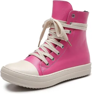 MOFEEDOUKA Womens High Top Sneakers Lace Up Comfort Platform Walking Canvas Shoes with Zipper