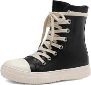 MOFEEDOUKA Womens High Top Sneakers Lace Up Comfort Platform Walking Canvas Shoes with Zipper