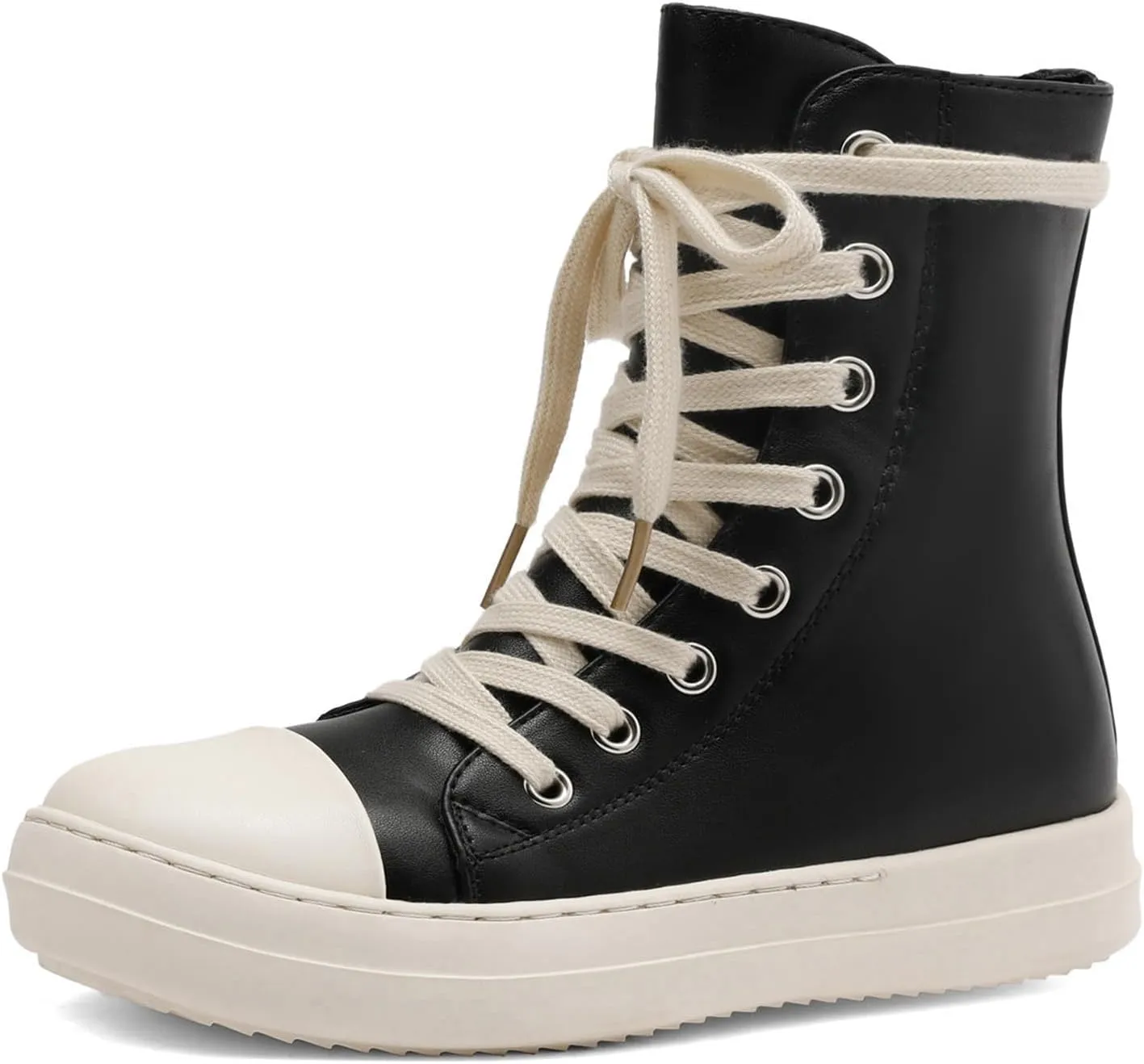 MOFEEDOUKA Womens High Top Sneakers Lace Up Comfort Platform Walking Canvas Shoes with Zipper