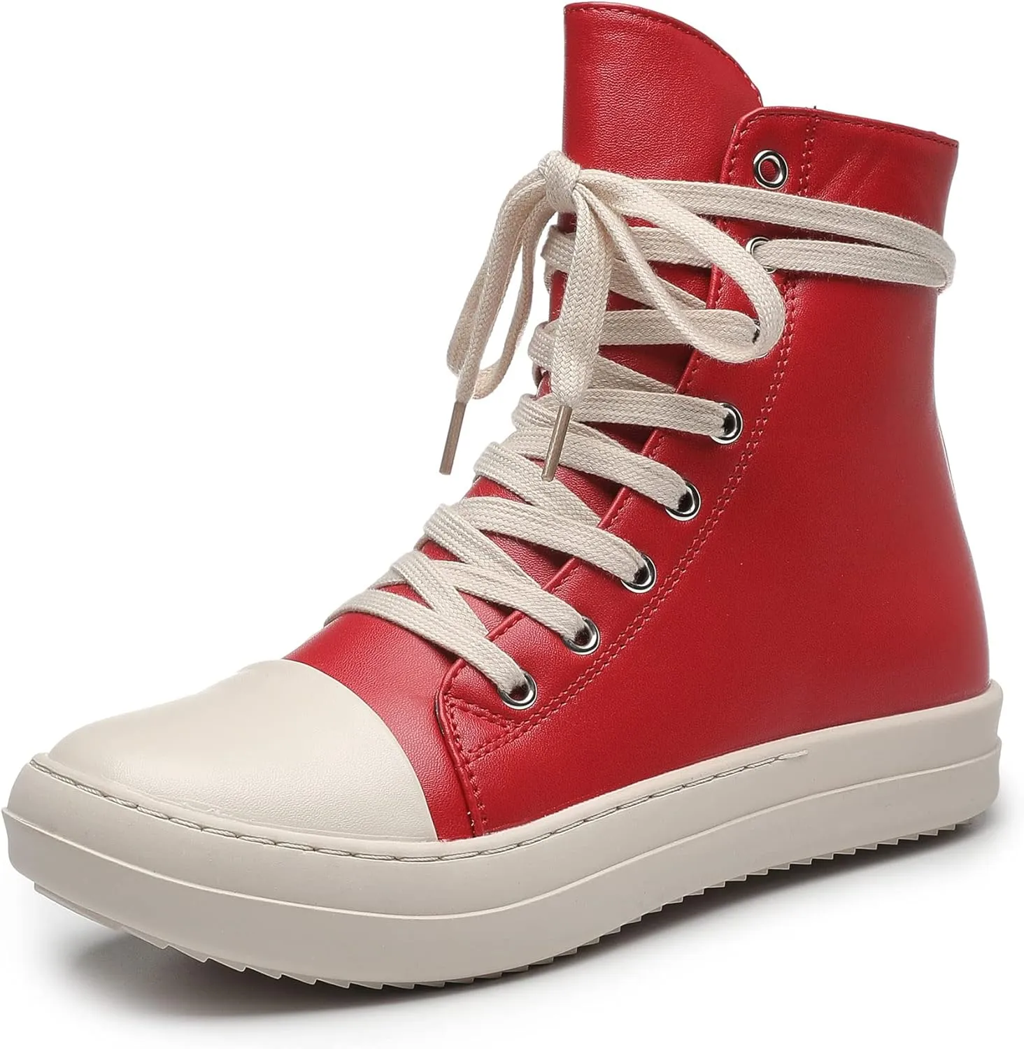 MOFEEDOUKA Womens High Top Sneakers Lace Up Comfort Platform Walking Canvas Shoes with Zipper
