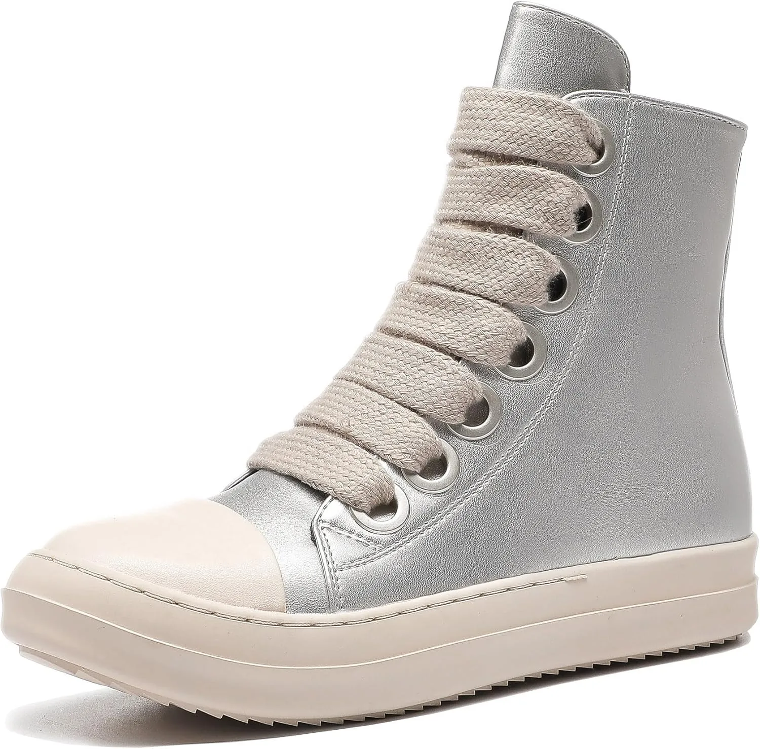 MOFEEDOUKA Womens High Top Sneakers Thick Shoe Laces PU Leather Comfort Platform Walking Shoes with Zipper