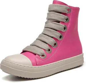 MOFEEDOUKA Womens High Top Sneakers Thick Shoe Laces PU Leather Comfort Platform Walking Shoes with Zipper