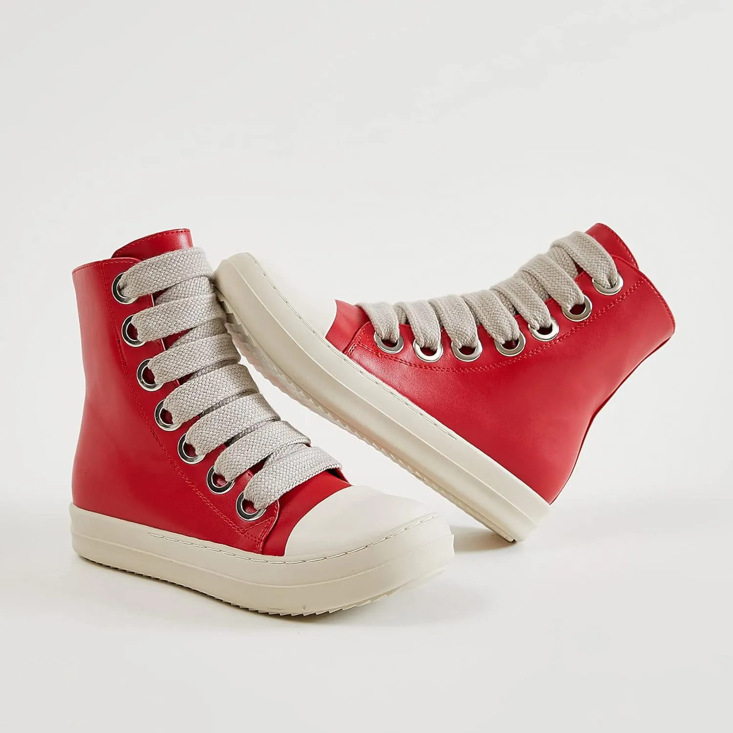 MOFEEDOUKA Womens High Top Sneakers Thick Shoe Laces PU Leather Comfort Platform Walking Shoes with Zipper