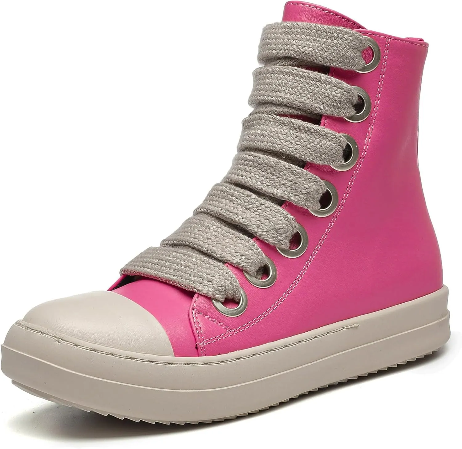 MOFEEDOUKA Womens High Top Sneakers Thick Shoe Laces PU Leather Comfort Platform Walking Shoes with Zipper
